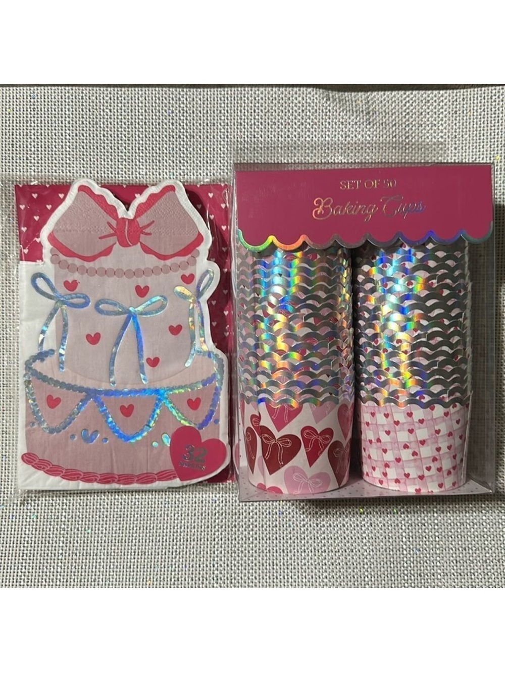 Valentine’s Sweetheart Romantic Pink White Hearts Cupcake Baking Cups Napkins